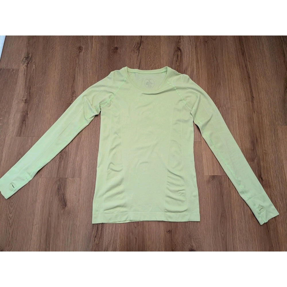 Oiselle Womens Lime Green Long Sleeve Nylon Running Top Size L Thumbholes Sporty